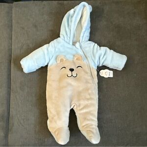Wonder Nation Baby Boy Bear Ear Fleece Plush Snowsuit Pram 0-3M